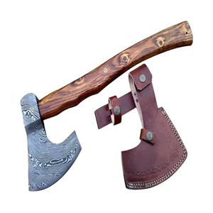 Hacha de acero de Damasco hecha a mano personalizada con hacha vikinga de cuero de alta calidad, hacha de supervivencia, hacha de hoja afilada, hacha de Damasco SCL - Product Image 1
