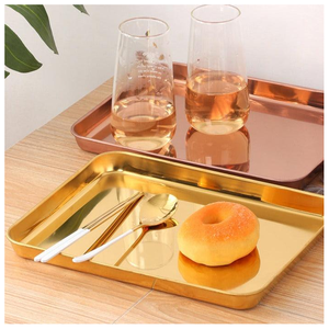 Plateau de service de luxe en métal rond plaqué or pour restaurant occidental Plateau de nourriture pour boeuf Plateau de mariage Plateau de fruits en acier inoxydable - Product Image 2