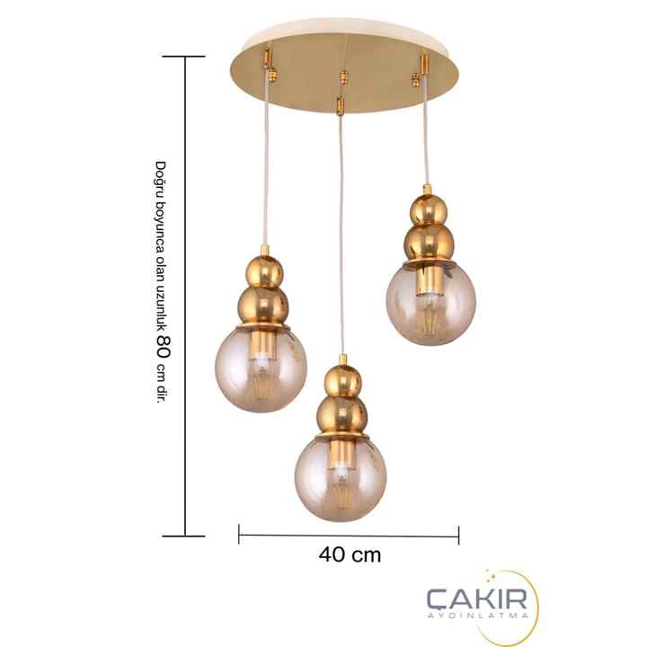 Set of 3 Ball Smoked Glass Silver (Chrome) Pendant Lamp Çakır Chandelier