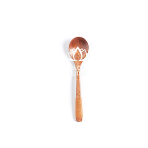 Cuchara mezcladora de madera con mango de madera Longan personalizada Cucharas de sopa de madera largas para cocinar y revolver Loto Azul - Product Image 1