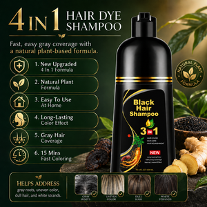 Champú para Cabello Negro 3 en 1, Color Permanente, Extractos Herbales para Todo Tipo de Cabello, Cubre las Canas, 500 ml - Product Image 2