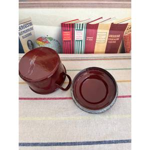 An Original French Enamelled Steel Casserole <b>Pot</b> With Handles ,In Brown With Mottled Grey Inner, Stainless Steel Food Warmer - Product Image 3