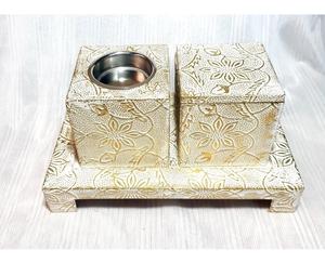 Recién llegado, juego de soporte de incienso de madera con bandeja de diseño de flores de impresión y caja de almacenamiento, diseño de lavado blanco para decoración del hogar - Product Image 1