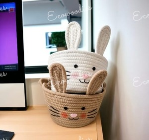 Cute Household Cat <b>Basket</b> Storage Woven Organizer <b>with</b> <b>Handles</b> Pet Toy Cute <b>Basket</b> Sundries Cotton Rope <b>Basket</b> - Product Image 4