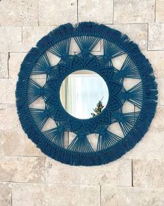 Meilleur miroir mural bohème en macramé élégant, rustique, en coton naturel, rond, pour la décoration de la maison et des mariages - Product Image 2