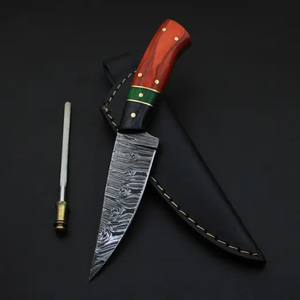 Couteau de chasse fait main en acier Damas avec bois multicolore, couteau à lame pleine, couteau artisanal - Product Image 3