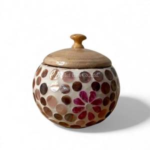 Pot artisanal en nacre, incrustation de coquillages décoratifs, contenant de rangement pour étagère, table, décoration intérieure - Product Image 5