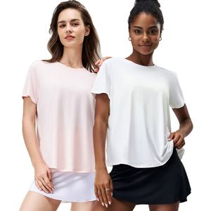 Camisetas de secado rápido y ecológicas para mujer, ajustadas, de color personalizado, manga corta, para gimnasio y actividades deportivas. - Product Image 4