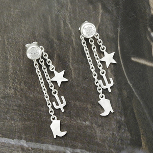 ต่างหูผู้หญิงแบบโบฮีเมียนประดับด้วยเพทายสีขาวประดับเพชรสวิสสี925 - Product Image 1