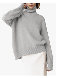 DIRECT FACTORY NEW ARRIVAL CUSTOM LOGO TURTLE NECK SWEATER CHUNKY <b>LONG</b> SLEEVE KNITTED PULLOVER HIGH LOW HEM TRENDY TOP - Product Image 5