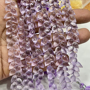 Chaîne de 8 pouces de perles de quartz améthyste rose naturel AAA, facettées, en forme de goutte, fantaisie, perceuse, 6x9 mm environ - Product Image 1