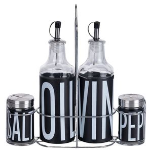 Set di Barattoli per Spezie in Vetro e Acciaio Inox Bigismore con Supporto in Ferro per Olio, Aceto, Sale e Pepe - Product Image 1