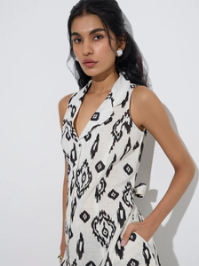 Robe chemise en coton imprimé Ikat blanc Bombay Paisley - Product Image 3
