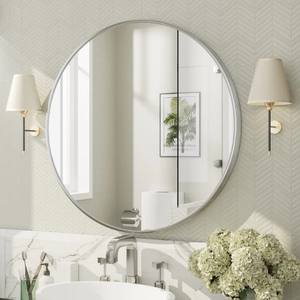 Espejo de baño de tocador y tocador redondo de pared de aluminio de montaje de tacos francés fácil Molly de girasol común - Product Image 2
