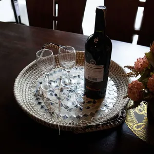 ถาดทรงกลมประดับมุกสินค้ามาใหม่ถาดทอพร้อมแผ่นไม้นวดหญ้าทะเล - Product Image 4