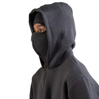 Alta calidad de los hombres de cara completa enmascarada Zip up Balaklava y Ninja Hoodie Cotton Hoodie Hommes Balaclava Zipper Hoodie
