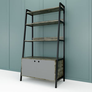 5-Tier Standing Type Iron Frame <b>Bookshelf</b> with Wood and Rubber Cabinet for Living Room-SFKS024 - Product Image 1
