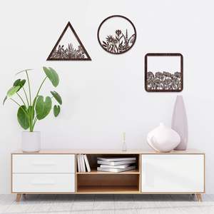 3 Pieces Geometry Wall Art Wood Pediments Sacred <b>Flower</b> Art <b>Wooden</b> Floral Wall Decor Minimalist Floral Hanging - Product Image 5