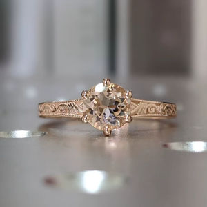 925 14k Rose Gold Plated Vintage Morganite Solitaire <b>Ring</b> Antique Design Squared Milgrained Edges Basket Setting - Product Image 1
