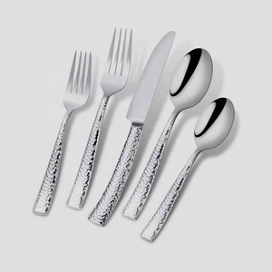 Juego de cubiertos de acero inoxidable y plata estilo occidental para boda, cubiertos con acabado martillado, hechos a mano - Product Image 4