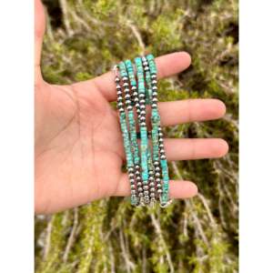 Pulsera de Perlas con Cuentas de Turquesa Kingman y Plata de Ley, Estilo Navajo - Product Image 4