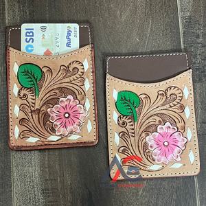 2025ใหม่ที่ใส่บัตรหนังวัวคุณภาพสูงอเนกประสงค์กระเป๋าสตางค์แบบบางดีไซน์ลายดอกไม้สีชมพู - Product Image 1