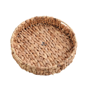 Vente en gros, panier rond en jacinthe d'eau, plateau de rangement, poignée décorative, plateau de service tissé pour table basse et comptoir de cuisine - Product Image 3