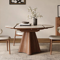 Moderne Apartment-Möbel Massivholz & Steinplatte Ausziehbarer Esstisch-Set mit Holzbeinen Langlebiges 6-Sitzer Wohnmöbel