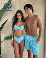 Bikini Couple Motif Bunga Custom Dua Potong Model Segitiga OEM Custom Baju Renang Produsen Pakaian Renang Custom