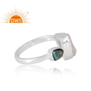 แหวนพลอยสีเงินสเตอร์ลิงสี925สีฟ้าครามและสีรุ้งดวงจันทร์ผลิตตามแบบ - Product Image 4