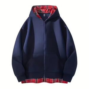 Chaqueta con capucha y cremallera completa para hombre, abrigo/sudadera dos en uno con cremallera frontal, holgada, para invierno, para exteriores, 70% algodón, 30% forro. - Product Image 1