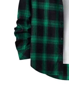 Camisa de Franela a Cuadros Verde y Negra para Hombre, Personalizada por el Fabricante, con Botones, Manga Larga, Informal, de Invierno, con Tela Suave y Cálida - Product Image 5