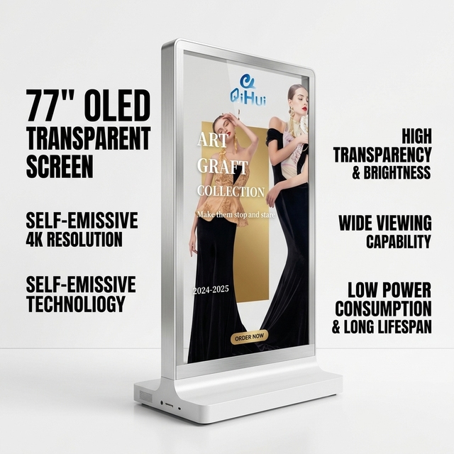 High Transparency 77 Inch OLED Transparent Display Screen with Capacitive Touch for Digital Human Interactive Display