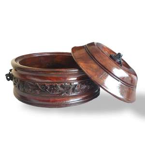 Wooden Chapati Box Casserole round Shape Roti <b>Serving</b> Box <b>with</b> Carved Design and <b>Lid</b> for Lunches - Product Image 5