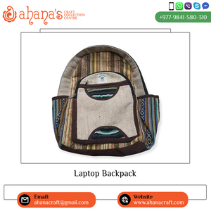 กระเป๋าเป้สะพายหลังแล็ปท็อปผ้าฝ้ายแท้ขนาดใหญ่ใส่แล็ปท็อปกระเป๋าเดินทางกลางแจ้งพร้อมซิปปิดผลิตในประเทศเนปาล - Product Image 3