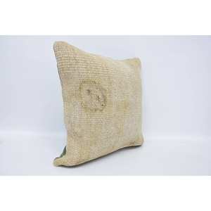 Coussin Kantha en laine beige rayé subtil de 18x18 pouces Coussin décoratif tissé moelleux vintage de luxe pour le salon Utilisation au sol - Product Image 3