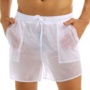 Pantalones cortos transparentes para hombres adultos Cintura elástica Cordón de color puro Pantalones cortos de playa rápidos Bañadores con calzoncillos de malla bulit-in - Product Image 2