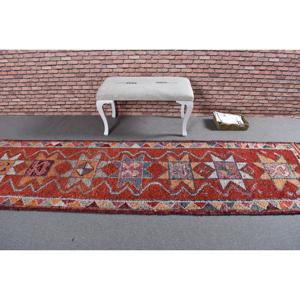 Vintage Rug, <b>Runner</b> 3x10.6 ft Rug, Herki <b>Red</b> Patchwork Rug - Product Image 3