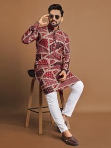<b>Men</b> Festive Premium Soft Cotton Foil Print <b>Kurta</b> Pyjama for Online Sale - Product Image 4