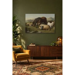 Fida Richard Ansdell - Impression sur toile d'un poney et une vache dans une prairie de montagne - Product Image 3