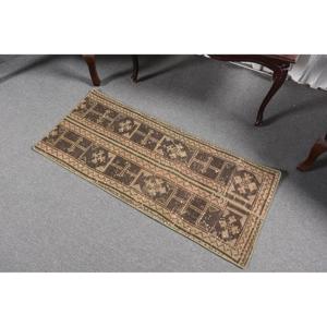 Vintage 1.7x4 ft Rug, Small Turkish Rug, <b>Brown</b> Abstract <b>Wool</b> Rug - Product Image 1