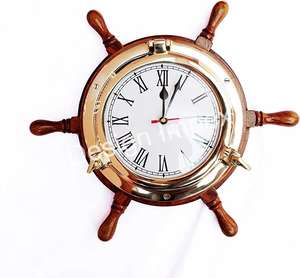Horloge de roue de bateau en bois naturel poli bureau maison salon intérieur horloge nautique décorative très écologique - Product Image 4