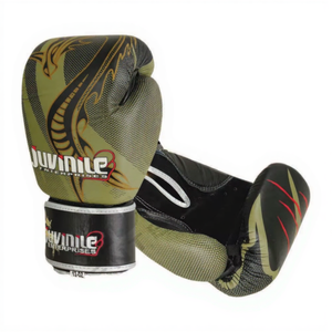 Guantes de Boxeo y Kickboxing Profesionales de Alta Calidad, Hechos de Cuero Vacuno Genuino con Diseño de Dragón y Soporte de Muñeca con Velcro - Product Image 1
