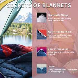 Edredón hinchado portátil ligero patrón sólido capa cálida a prueba de viento para acampar al aire libre playa Picnics fondos activos con broches - Product Image 2