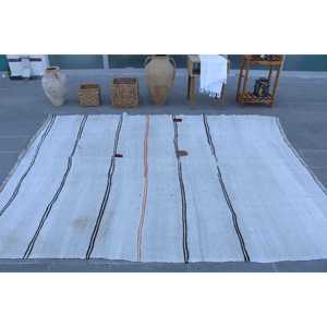 Alfombra Turca Vintage de 6.4x8.1 pies (196x246 cm), Alfombra de Lana Blanca a Cuadros - Product Image 4