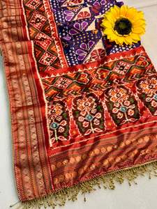 Sari en soie Bandhej pour femmes, entièrement fait à la main, original avec bordure Lagdi Pata Supar, travail à la main, tissage Zari, pallu Paithani, fabriqué en Inde - Product Image 5