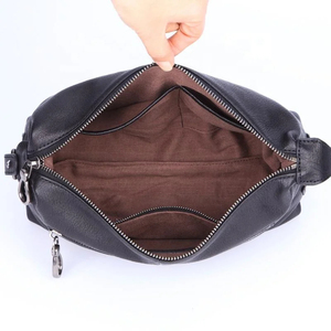 Neceser de Cuero Genuino con Cierre de Cremallera, Estilo Clásico, Portátil, Organizador de Artículos de Aseo para Hombre, Tamaño Mediano, Asa Suave - Product Image 3