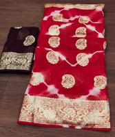 Nouveau Dernière Tendance Casual Wear Litchi Soie Jacquard Travail Imprimé Saree avec Blouse Pièce Femmes Porter Sari Bas Prix ApparelGarment
