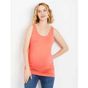 Women's Woven Side Ruched Scoop Neck <b>Maternity</b> Tank Top Soft Stretch Breathable Sleeveless <b>Pregnancy</b> Embroidery Streetwear - Product Image 1