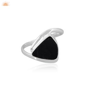 <b>Black</b> Obsidian Raw Gemstone Classic Wedding <b>Ring</b> 925 Sterling Silver Women's High Quality Fine Jewelry - Product Image 2
